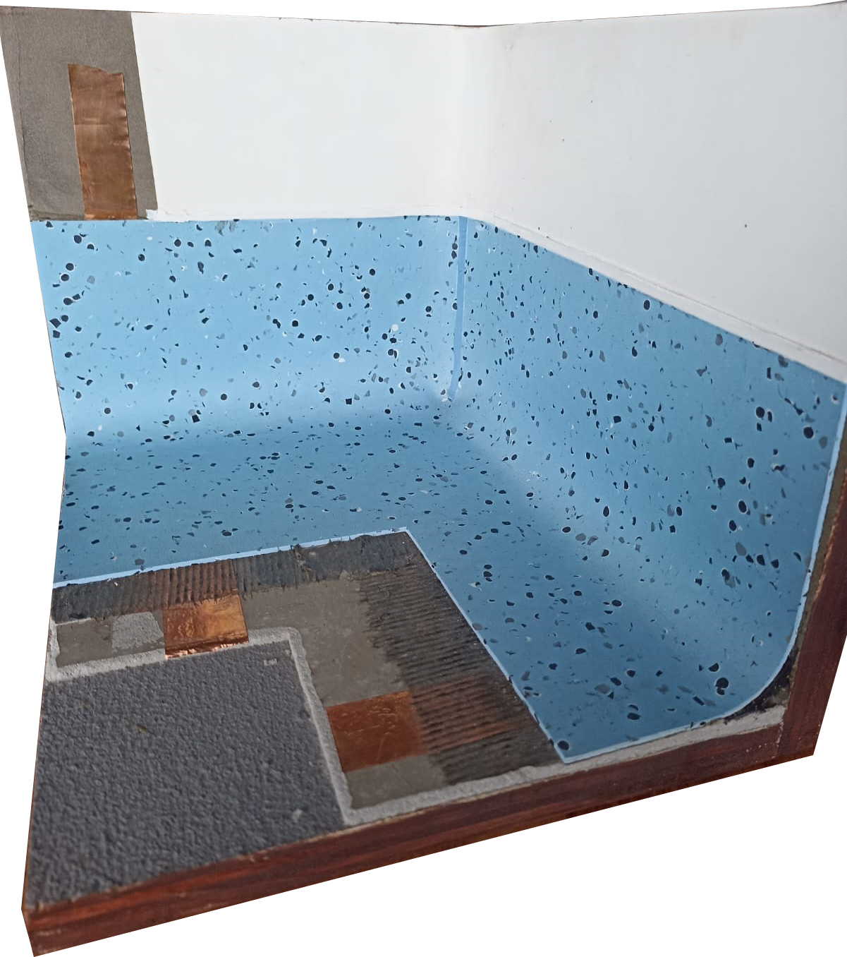 Instalación de piso conductivo Gerflor para quirófano con curva sanitaria